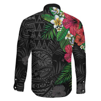 Hawaiian Tropical Plants Family Matching Long Sleeve Bodycon Dress and Hawaiian Shirt Kakau Tattoo and Polynesian Pattern Half Black Color LT03 - Polynesian Pride