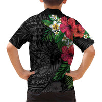 Hawaiian Tropical Plants Family Matching Off Shoulder Maxi Dress and Hawaiian Shirt Kakau Tattoo and Polynesian Pattern Half Black Color LT03 - Polynesian Pride