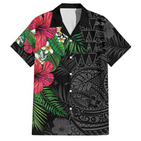 Hawaiian Tropical Plants Family Matching Puletasi and Hawaiian Shirt Kakau Tattoo and Polynesian Pattern Half Black Color LT03 Dad's Shirt - Short Sleeve Black - Polynesian Pride