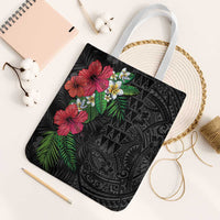 Hawaiian Tropical Plants Tote Bag Kakau Tattoo and Polynesian Pattern Half Black Color