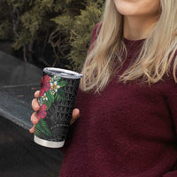 Hawaiian Tropical Plants Tumbler Cup Kakau Tattoo and Polynesian Pattern Half Black Color