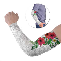 Hawaiian Tropical Plants Arm Sleeves Kakau Tattoo and Polynesian Pattern Half White Color