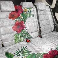 Hawaiian Tropical Plants Back Car Seat Cover Kakau Tattoo and Polynesian Pattern Half White Color