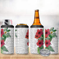 Hawaiian Tropical Plants 4 in 1 Can Cooler Tumbler Kakau Tattoo and Polynesian Pattern Half White Color