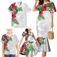 Hawaiian Tropical Plants Family Matching Mermaid Dress and Hawaiian Shirt Kakau Tattoo and Polynesian Pattern Half White Color LT03 - Polynesian Pride