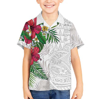 Hawaiian Tropical Plants Family Matching Summer Maxi Dress and Hawaiian Shirt Kakau Tattoo and Polynesian Pattern Half White Color LT03 Son's Shirt White - Polynesian Pride