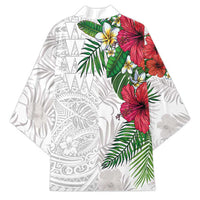 Hawaiian Tropical Plants Kimono Kakau Tattoo and Polynesian Pattern Half White Color