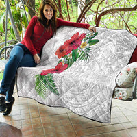Hawaiian Tropical Plants Quilt Kakau Tattoo and Polynesian Pattern Half White Color