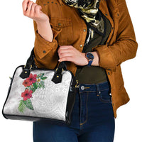 Hawaiian Tropical Plants Shoulder Handbag Kakau Tattoo and Polynesian Pattern Half White Color