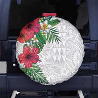Hawaiian Tropical Plants Spare Tire Cover Kakau Tattoo and Polynesian Pattern Half White Color