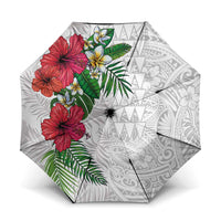 Hawaiian Tropical Plants Umbrella Kakau Tattoo and Polynesian Pattern Half White Color