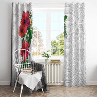 Hawaiian Tropical Plants Window Curtain Kakau Tattoo and Polynesian Pattern Half White Color