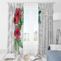Hawaiian Tropical Plants Window Curtain Kakau Tattoo and Polynesian Pattern Half White Color