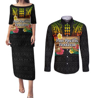 Hawaii Pan-Pacific Festival Couples Matching Puletasi and Long Sleeve Button Shirt Hawaiian Elements and Polynesian Tattoo