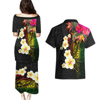 Hawaii Plumeria Couples Matching Puletasi and Hawaiian Shirt Polynesian Tattoo and Hibiscus LT03 - Polynesian Pride