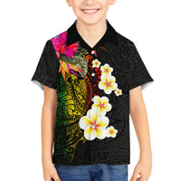 Hawaii Plumeria Family Matching Puletasi and Hawaiian Shirt Polynesian Tattoo and Hibiscus LT03 Son's Shirt Black - Polynesian Pride