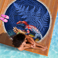 New Zealand Tuatara Beach Blanket Silver Fern Hibiscus and Tribal Maori Pattern Blue Color LT03 - Polynesian Pride