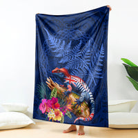 New Zealand Tuatara Blanket Silver Fern Hibiscus and Tribal Maori Pattern Blue Color LT03 - Polynesian Pride
