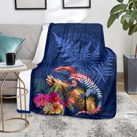 New Zealand Tuatara Blanket Silver Fern Hibiscus and Tribal Maori Pattern Blue Color LT03 - Polynesian Pride