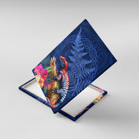 New Zealand Tuatara Canvas Wall Art Silver Fern Hibiscus and Tribal Maori Pattern Blue Color LT03 With Frame Blue - Polynesian Pride