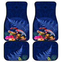 New Zealand Tuatara Car Mats Silver Fern Hibiscus and Tribal Maori Pattern Blue Color LT03 - Polynesian Pride