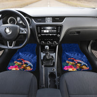 New Zealand Tuatara Car Mats Silver Fern Hibiscus and Tribal Maori Pattern Blue Color LT03 Set 2pcs - Front Blue - Polynesian Pride