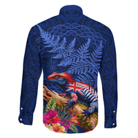 New Zealand Tuatara Family Matching Short Sleeve Bodycon Dress and Hawaiian Shirt Silver Fern Hibiscus and Tribal Maori Pattern Blue Color LT03 - Polynesian Pride