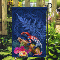 New Zealand Tuatara Garden Flag Silver Fern Hibiscus and Tribal Maori Pattern Blue Color LT03 Garden Flag Blue - Polynesian Pride