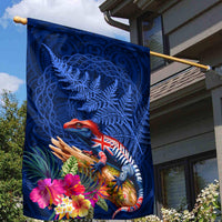 New Zealand Tuatara Garden Flag Silver Fern Hibiscus and Tribal Maori Pattern Blue Color LT03 - Polynesian Pride