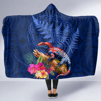 New Zealand Tuatara Hooded Blanket Silver Fern Hibiscus and Tribal Maori Pattern Blue Color LT03 - Polynesian Pride