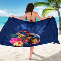 New Zealand Tuatara Sarong Silver Fern Hibiscus and Tribal Maori Pattern Blue Color LT03 - Polynesian Pride
