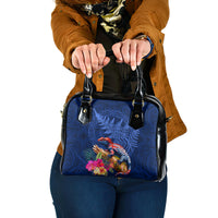 New Zealand Tuatara Shoulder Handbag Silver Fern Hibiscus and Tribal Maori Pattern Blue Color LT03 One Size Blue - Polynesian Pride