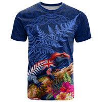 New Zealand Tuatara T Shirt Silver Fern Hibiscus and Tribal Maori Pattern Blue Color LT03 Blue - Polynesian Pride