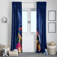 New Zealand Tuatara Window Curtain Silver Fern Hibiscus and Tribal Maori Pattern Blue Color LT03 - Polynesian Pride