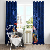 New Zealand Tuatara Window Curtain Silver Fern Hibiscus and Tribal Maori Pattern Blue Color LT03 - Polynesian Pride