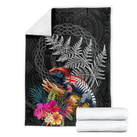 New Zealand Tuatara Blanket Silver Fern Hibiscus and Tribal Maori Pattern Black Color LT03 - Polynesian Pride