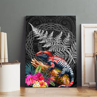 New Zealand Tuatara Canvas Wall Art Silver Fern Hibiscus and Tribal Maori Pattern Black Color LT03 - Polynesian Pride