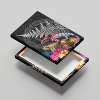 New Zealand Tuatara Canvas Wall Art Silver Fern Hibiscus and Tribal Maori Pattern Black Color LT03 - Polynesian Pride