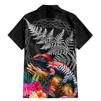 New Zealand Tuatara Family Matching Mermaid Dress and Hawaiian Shirt Silver Fern Hibiscus and Tribal Maori Pattern Black Color LT03 - Polynesian Pride