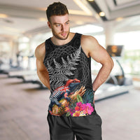 New Zealand Tuatara Men Tank Top Silver Fern Hibiscus and Tribal Maori Pattern Black Color LT03 Black - Polynesian Pride
