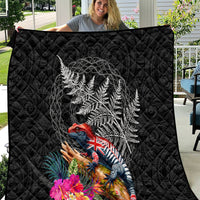New Zealand Tuatara Quilt Silver Fern Hibiscus and Tribal Maori Pattern Black Color LT03 Black - Polynesian Pride