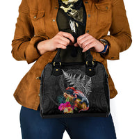 New Zealand Tuatara Shoulder Handbag Silver Fern Hibiscus and Tribal Maori Pattern Black Color LT03 - Polynesian Pride