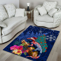 New Zealand Tuatara Christmas Area Rug Silver Fern and Xmas Pohutukawa Tree Blue Color LT03 - Polynesian Pride