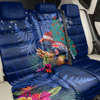 New Zealand Tuatara Christmas Back Car Seat Cover Silver Fern and Xmas Pohutukawa Tree Blue Color LT03 - Polynesian Pride