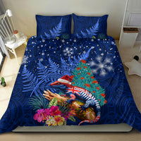 New Zealand Tuatara Christmas Bedding Set Silver Fern and Xmas Pohutukawa Tree Blue Color LT03 - Polynesian Pride