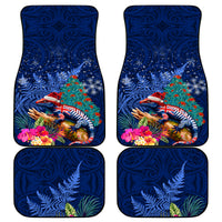 New Zealand Tuatara Christmas Car Mats Silver Fern and Xmas Pohutukawa Tree Blue Color LT03 - Polynesian Pride