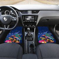 New Zealand Tuatara Christmas Car Mats Silver Fern and Xmas Pohutukawa Tree Blue Color LT03 Set 2pcs - Front Blue - Polynesian Pride