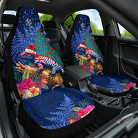 New Zealand Tuatara Christmas Car Seat Cover Silver Fern and Xmas Pohutukawa Tree Blue Color LT03 One Size Blue - Polynesian Pride