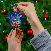 New Zealand Tuatara Christmas Ceramic Ornament Silver Fern and Xmas Pohutukawa Tree Blue Color LT03 - Polynesian Pride