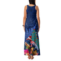 New Zealand Tuatara Christmas Family Matching Tank Maxi Dress and Hawaiian Shirt Silver Fern and Xmas Pohutukawa Tree Blue Color LT03 - Polynesian Pride